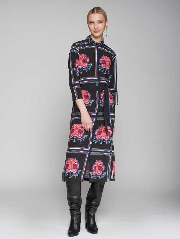Vilagallo Diana Floral Handkerchief Dress Black