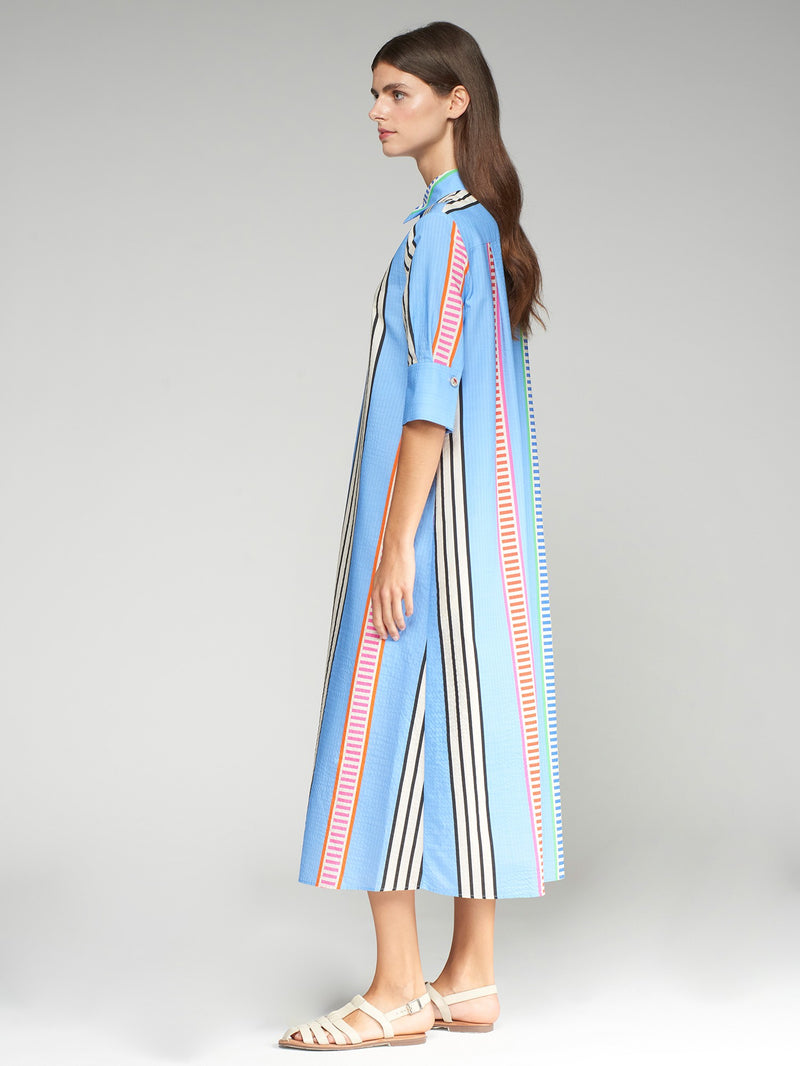 Vilagallo Izzy Raya Seersucker Dress Blue