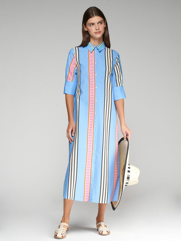 Vilagallo Izzy Raya Seersucker Dress Blue