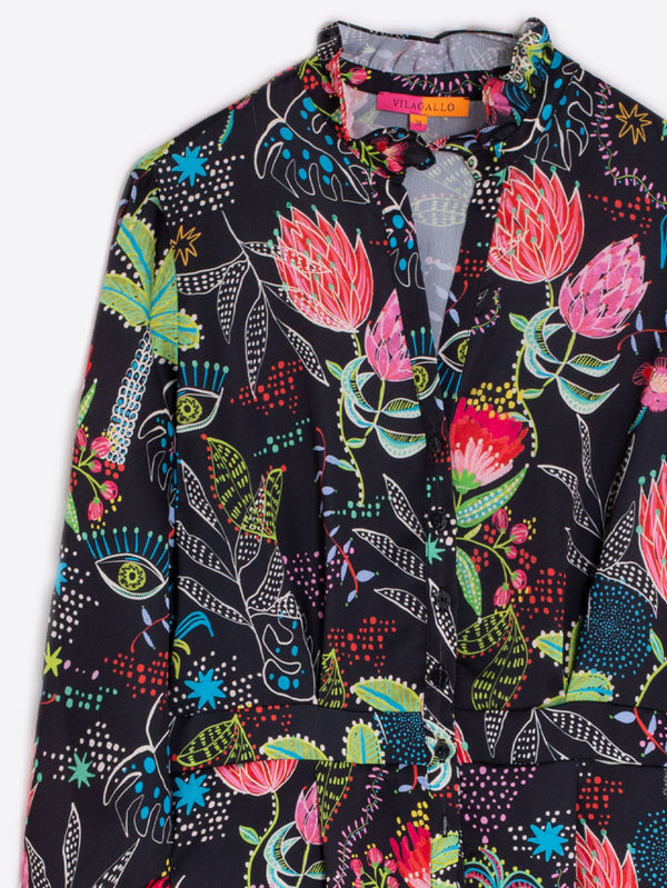 Vilagallo Black Floral Print Dress