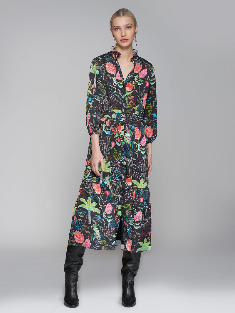 Vilagallo Black Floral Print Dress