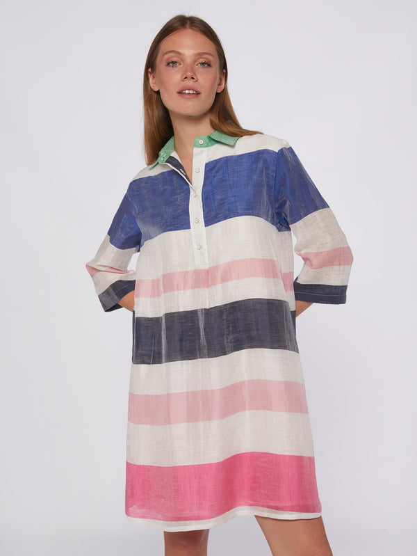 Vilagallo Tayana Linen Stripe Dress Multi