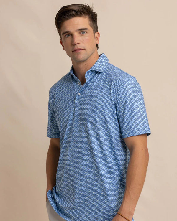 Southern Tide Driver Casual Water Printed Polo in Coronet Blue