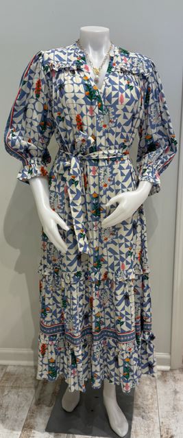 Emily Lovelock Adela Print Dress Chambray Blue
