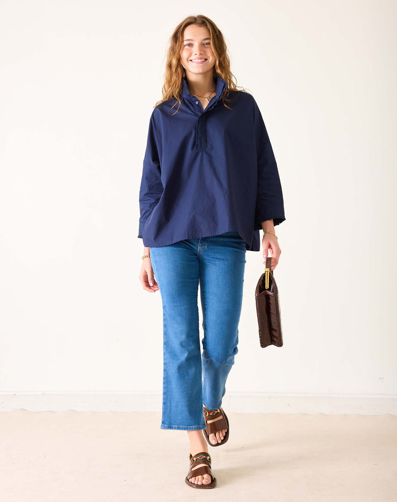 Mersea/Voyager Emerson Pop Up Collar Top Ruffle Navy