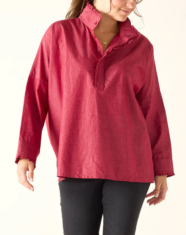 Mersea/Voyager Emerson Pop Up Collar Top Rojo Ruffle