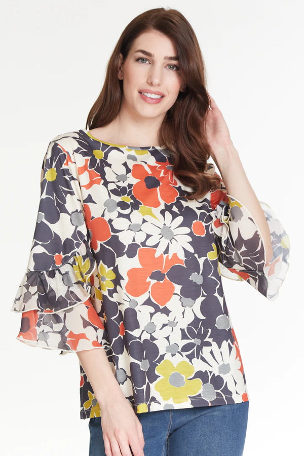 Multiples Ruffle Sleeve Knit Top Floral Multi