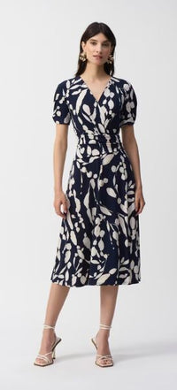 Joseph Ribkoff Floral V-neck Midi Dress Style 251014 Midnight Blue/Bei Dan's Southern Prep Joseph Ribkoff Floral V-neck Midi Dress Style 251014 Midnight Blue/Bei Dan's Southern Prep