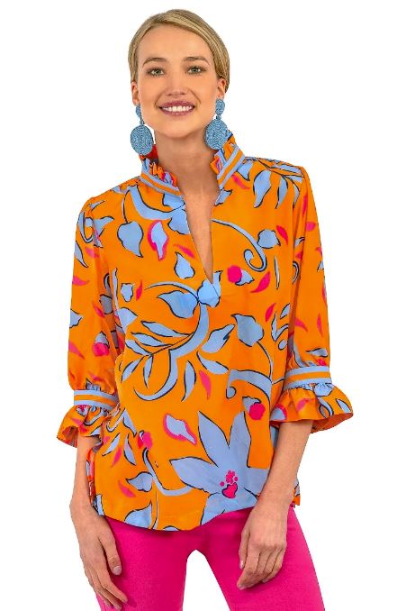 Gretchen Scott Ruffneck Tunic - Full Bloom Orange