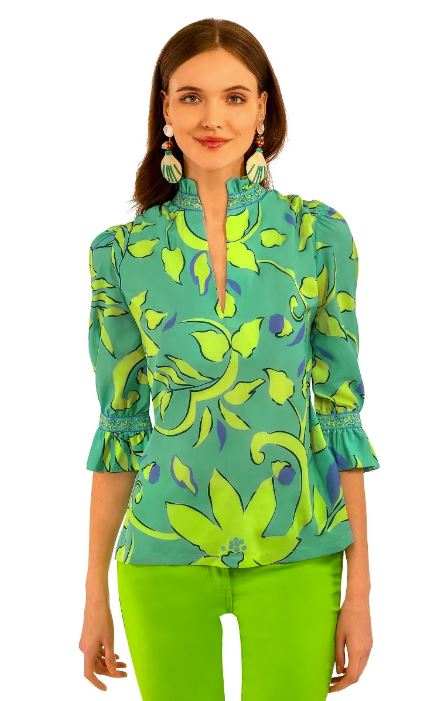 Gretchen Scott Ruffneck Tunic - Full Bloom Turquoise