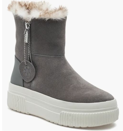 J/Slides Wally Waterproof Faux Fur Platform Sneaker Grey Suede