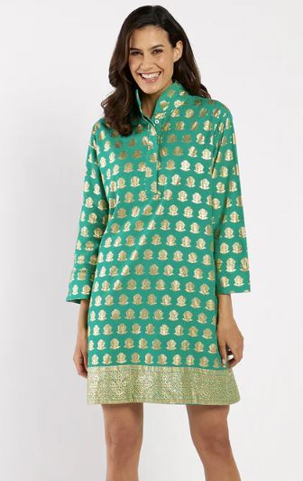 Jude Connally Helen Dress Foulard Border Jade Gold