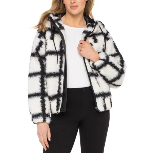 Liverpool Curly Lamb Hooded Jacket Windowpane White/Black