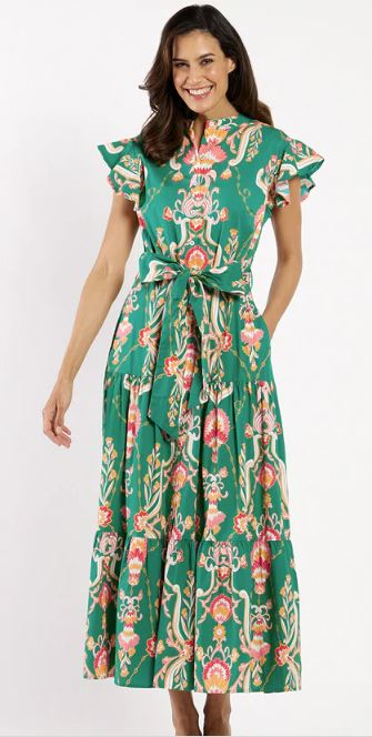 Jude Connally Mirabella Dress Stretch Poplin Tapestry Floral Jade