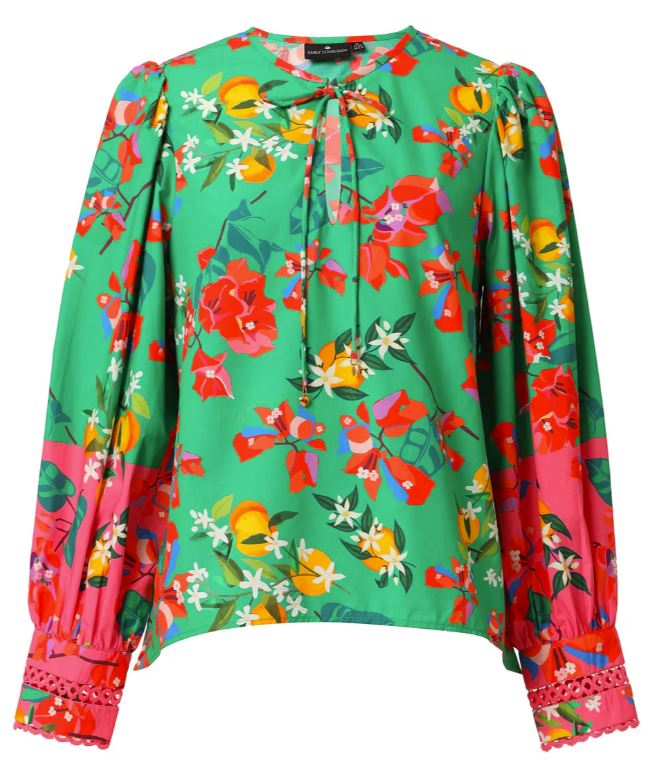 Emily Lovelock Eva Printed Blouse Jelly Bean Green