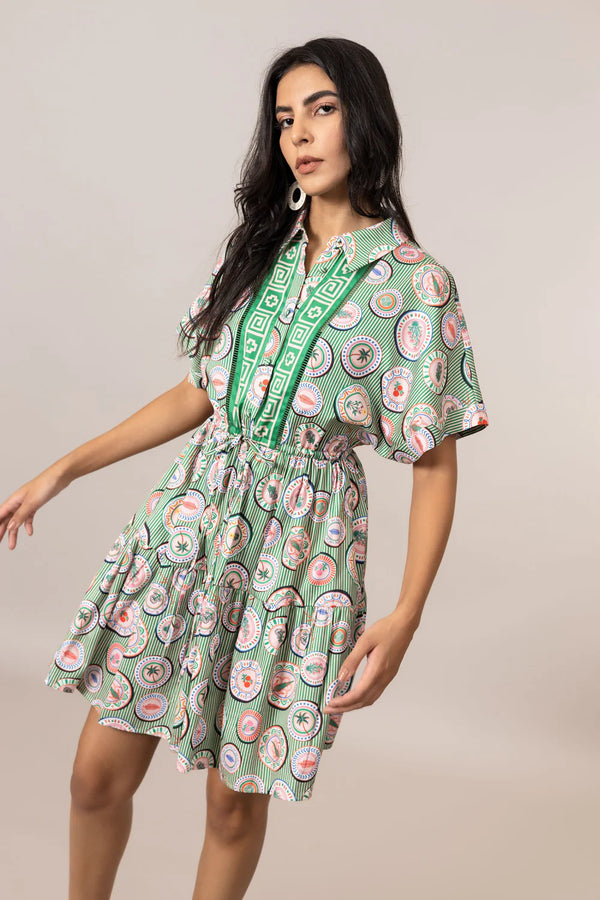 Emily Lovelock Ally Print Dress Jelly Bean Green