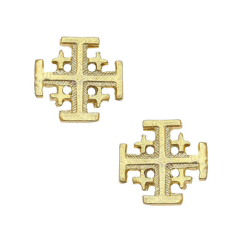 Susan Shaw Jerusalem Cross Studs Gold