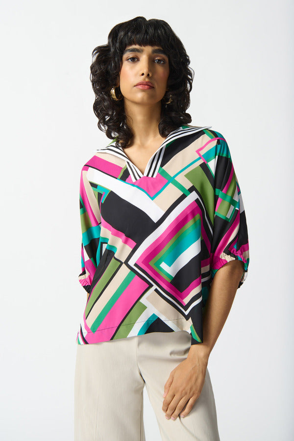 Joseph Ribkoff Geo Print Blouse Style 242176 Black Multi