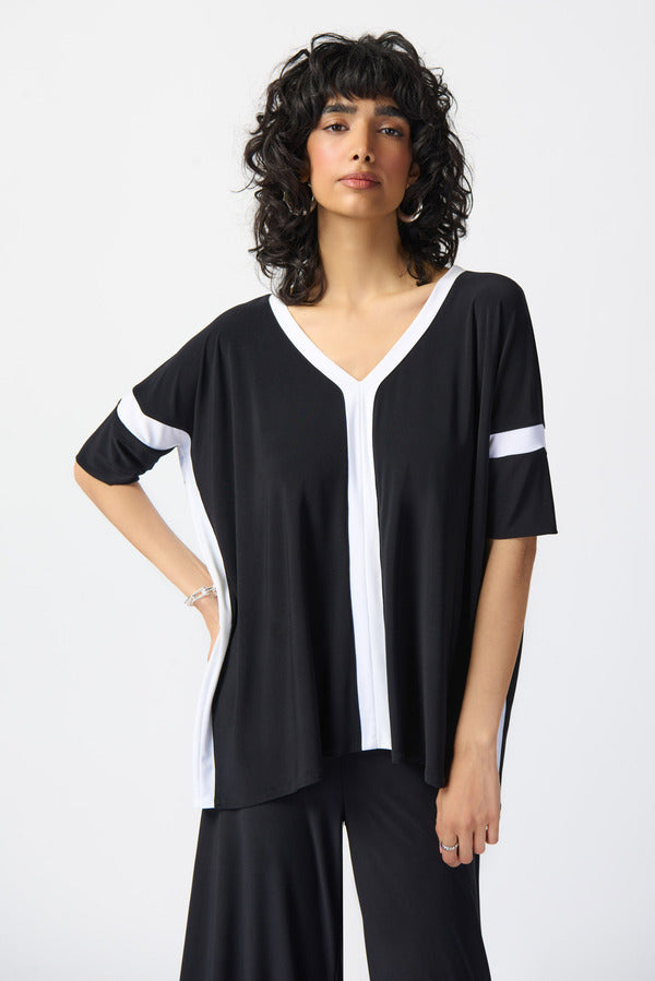 Joseph Ribkoff Two-tone Striped Wide Top Style 241125 Black/Vanilla