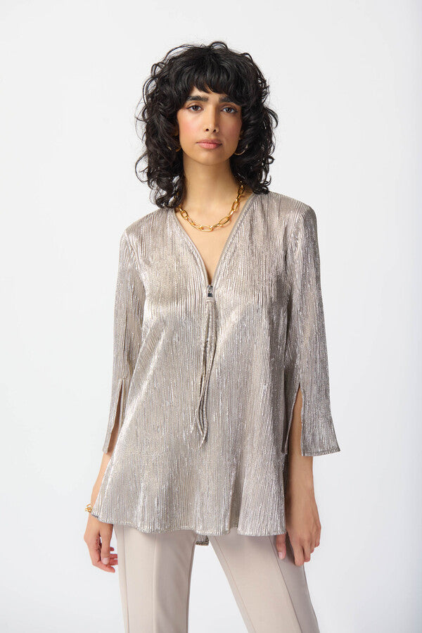 Joseph Ribkoff Shiny Texture Zip Front Tunic Style 241237 Champagne/Gold