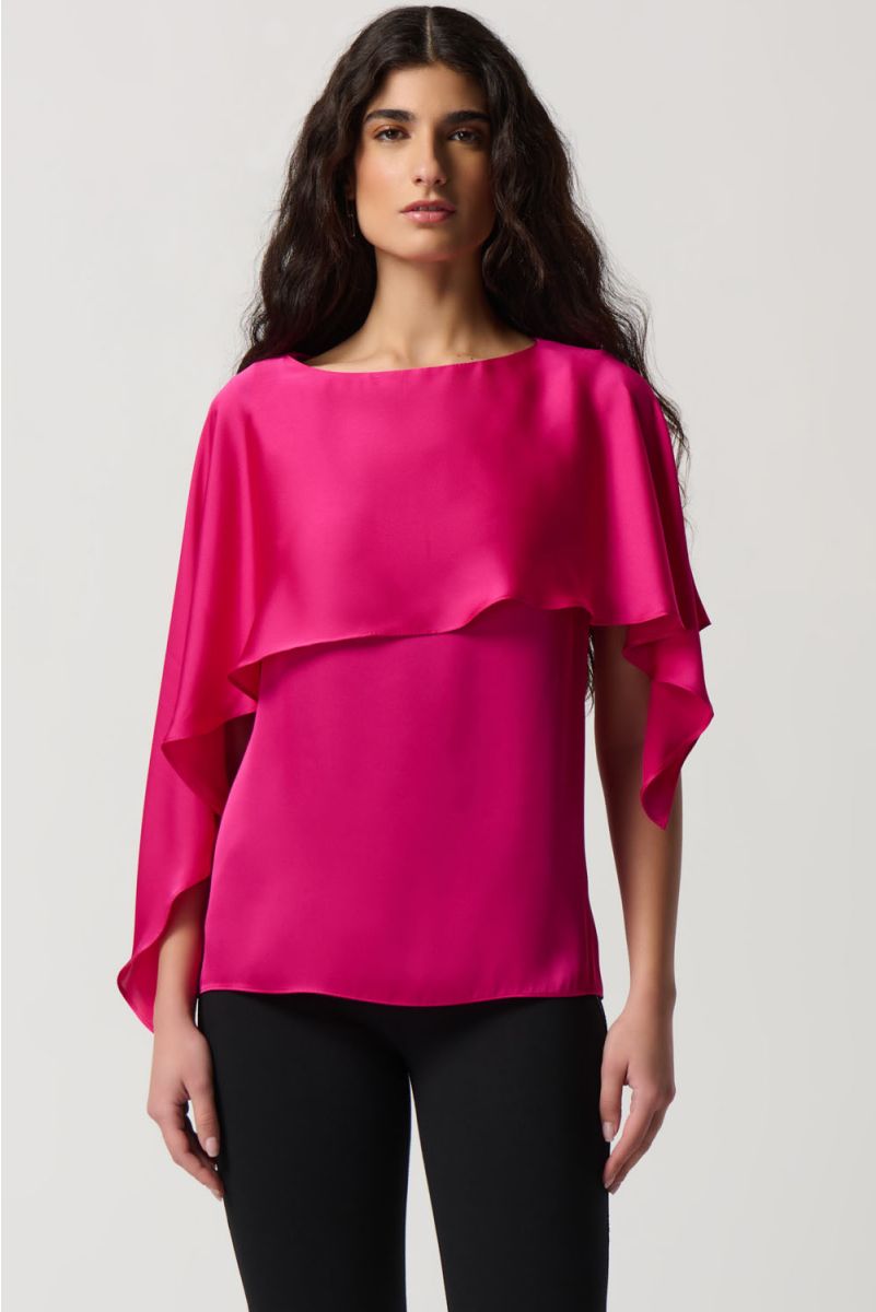 Joseph Ribkoff Shocking Pink Satin Layered Top With Boat Neck Style 23 ...