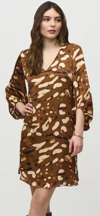 Beige Multi Animal Print Satin Shift Dress