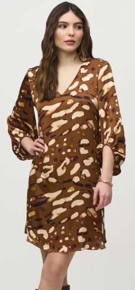 Joseph Ribkoff Mini Shift Dress With V-neck Style 244185 Beige/Multi