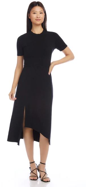Karen Kane Asymmetric Front Slit Dress Black