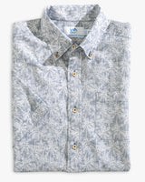Southern Tide Linen Rayon Keep Palm and Carry On Print Sport Shirt in Aged Denim
