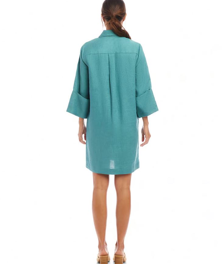 Karen Kane Cuff Sleeve Linen Dress Aqua Karen Kane Cuff Sleeve Linen Dress Aqua