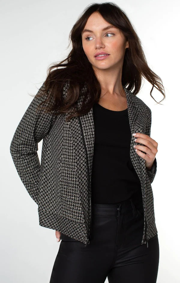 Liverpool Collarless Zip-Up Jacket Black/Tan Lattice Plaid