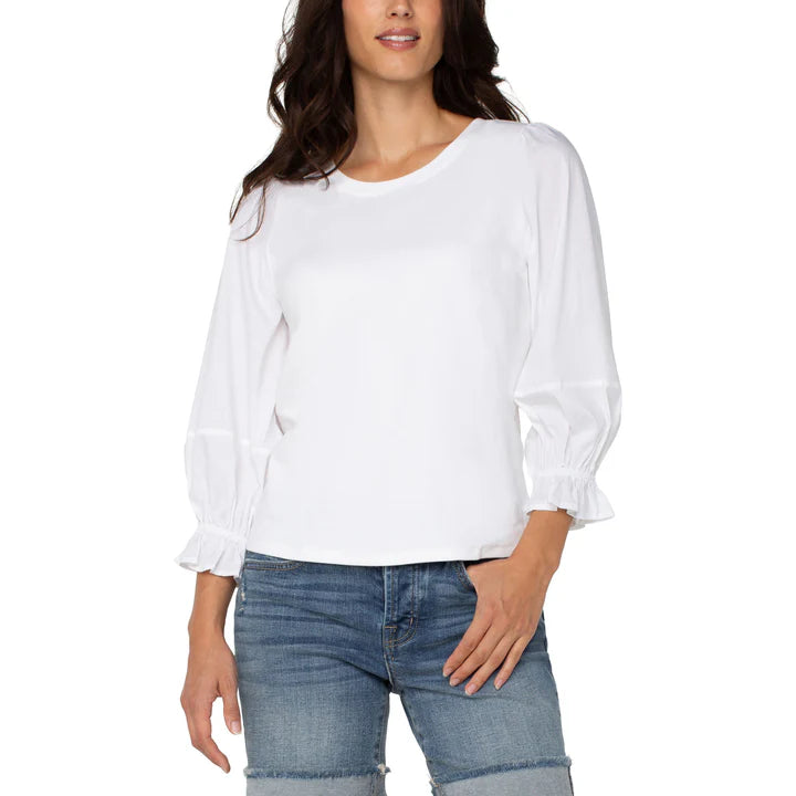 Liverpool 3/4 Blouson Sleeve Knit Shirt White/Cream
