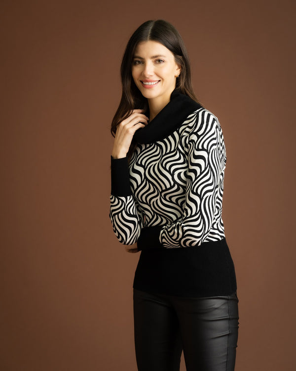 Marble Turtleneck Sweater Black/White