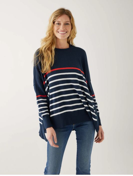 Mersea The Amour Sweater With Heart Patch- Navy / Scarlet / White Stripes
