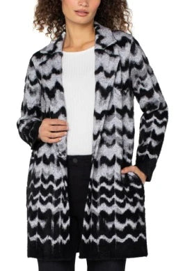 Liverpool Open Front Cardigan Sweater Coat Black/Grey Wavy Stripe