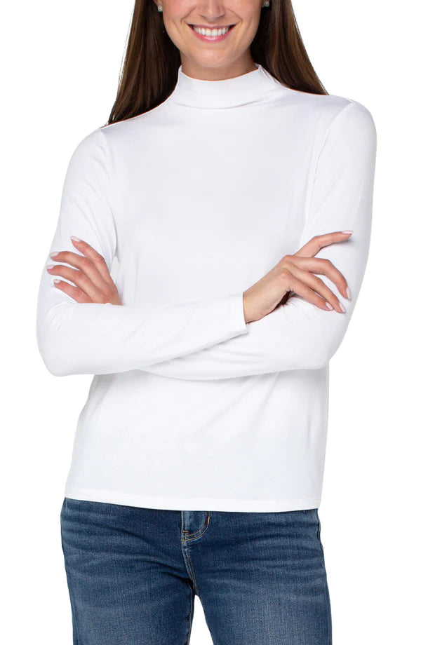 Liverpool Mock Neck Long sleeve Knit Top White