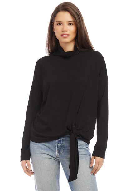 Karen Kane Mock Neck Tie Top Black