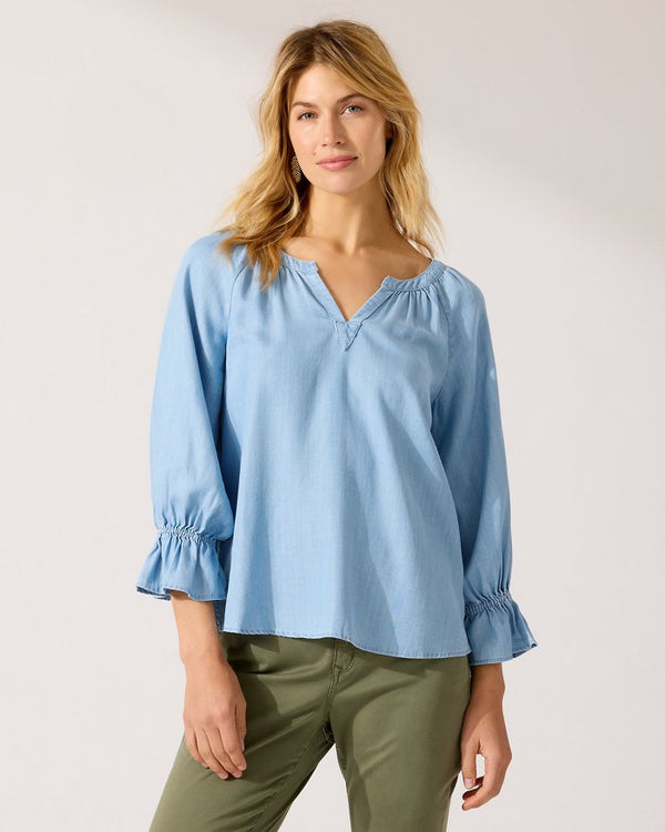 Tommy Bahama Chambray Montauk 3/4-Sleeve Top Lt Storm Wash