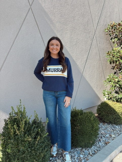 Ellsworth & Ivey Navy Murray Block Stripes Crewneck Sweater