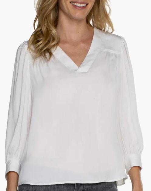 Liverpool V-Neck Popover Blouse Ivory