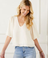 Karen Kane Puff Sleeve Top Ecru