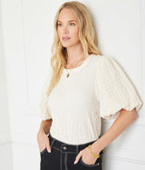 Karen Kane Puff Sleeve Texture Top Cream