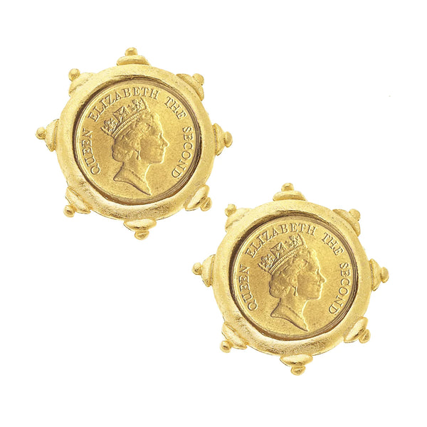 Susan Shaw Queen Elizabeth II Coin Studs Gold