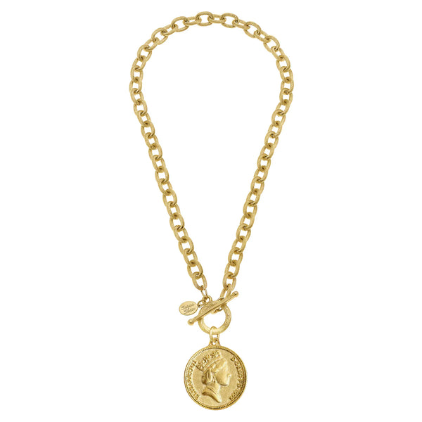 Susan Shaw Queen Elizabeth Coin Necklace Gold