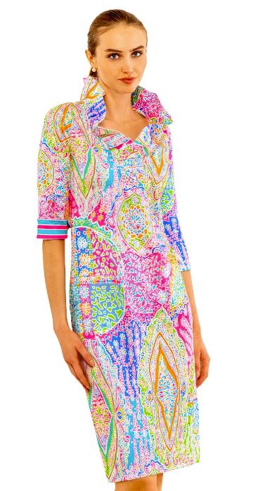 Gretchen Scott Ruffneck Dress 3/4 Sleeve - Grand Bazaar Brights