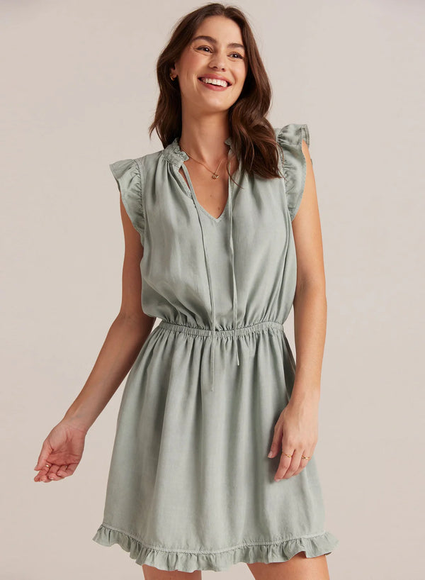 Bella Dahl Ruffle Sleeve Tencel Mini Dress - Oasis Green