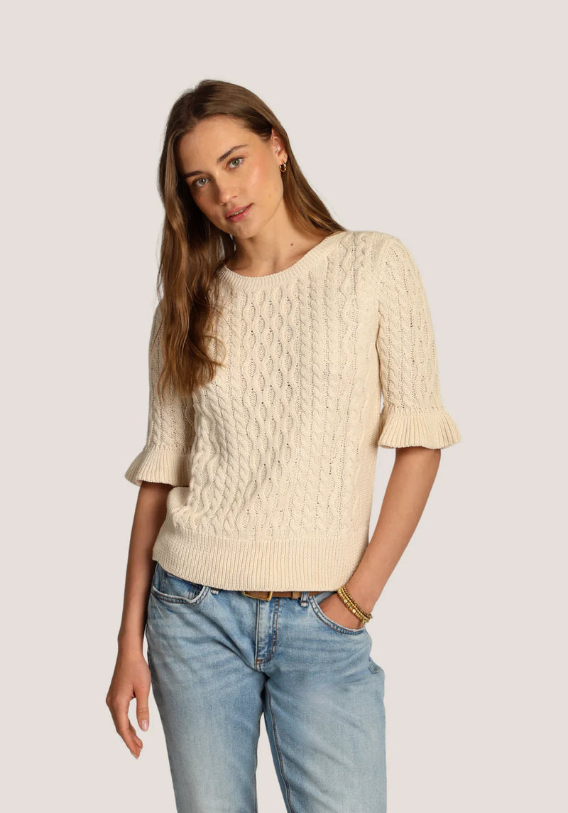 Dylan Ruffle Sleeve Crew Natural