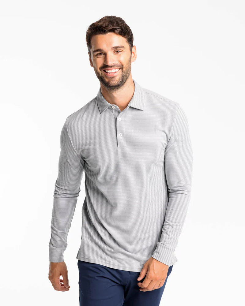 Southern Tide Ryder Montefuma Heather Performance Long Sleeve Polo Shirt in Heather Steel Grey