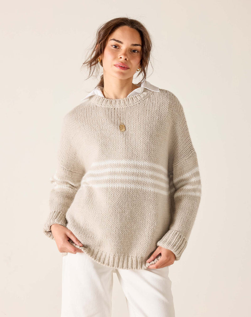 Mersea Seacoast Stripe Sweater Taupe/White