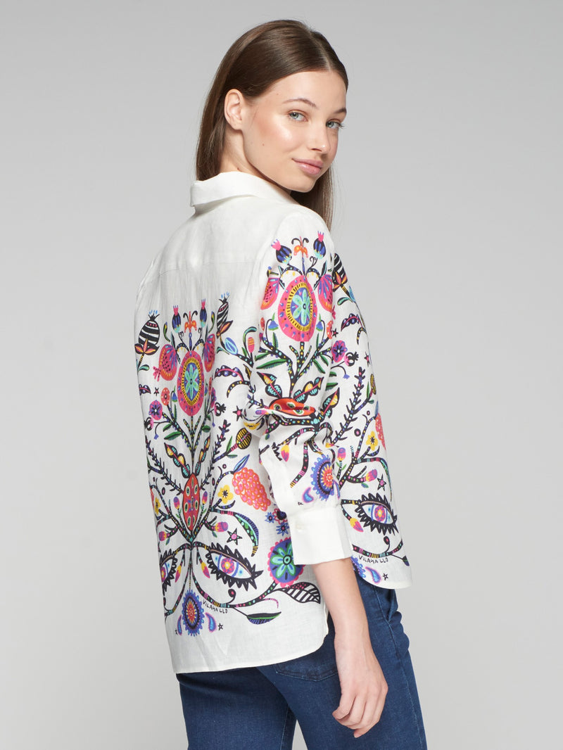 Vilagallo Isa Arbol De La Vida Linen Blouse White